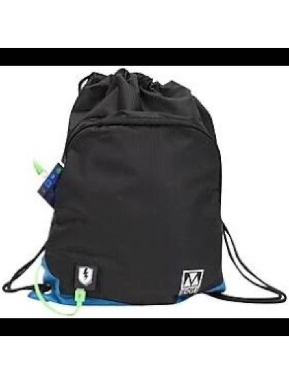 M Edge Tech Sackpack with Rechargeable portable phone battery NWT BLACK/ Blue